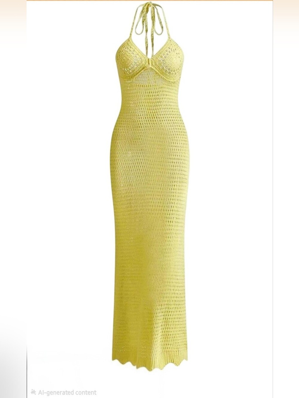 NWOT Yellow Crochet Knit Halter Maxi Dress Beach Cover Up Boho Small